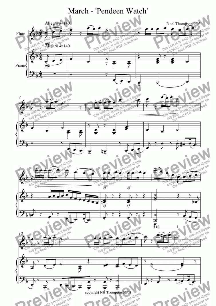 page one of Pendeen Watch - March for Flute & Piano - edited