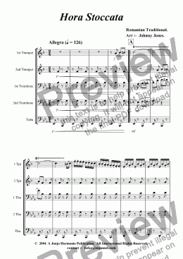 page one of Hora Staccato  (Brass Quintet +)