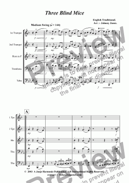 page one of 3 Blind Mice   (a la Swing, Brass Quintet +)