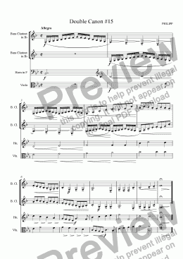 page one of Double Canon #15 for 2 Bass Clarinets, Viola and French Horn