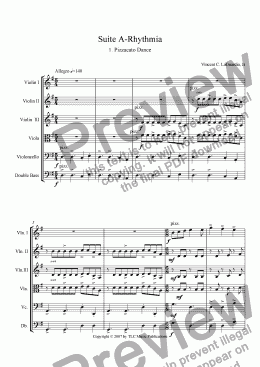 page one of A Rhythmia - for String Orchestra - 1. "Pizzacato Dance"