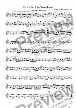 page one of Etude for Alto Saxophone: #2. G Major and minor