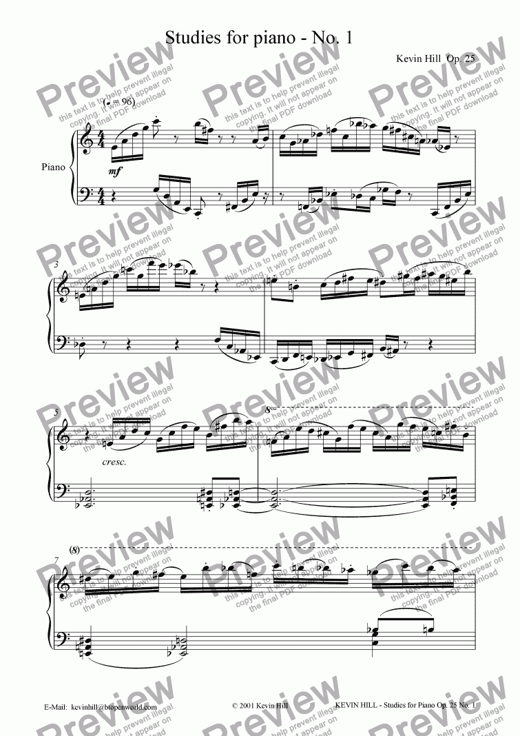 page one of Studies for piano - No. 1