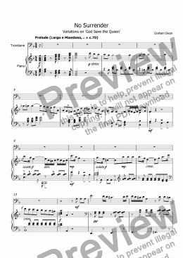 page one of No Surrender! (Variations on 'God Save the Queen') for Trombone and Piano