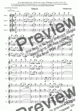 page one of March  for 4 flutes Tchaikowsky
