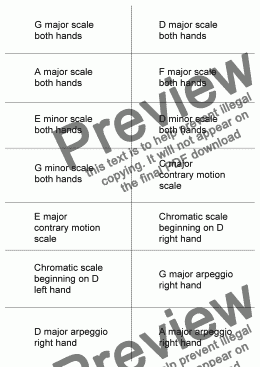 page one of Grade 2 Piano Scale Cards