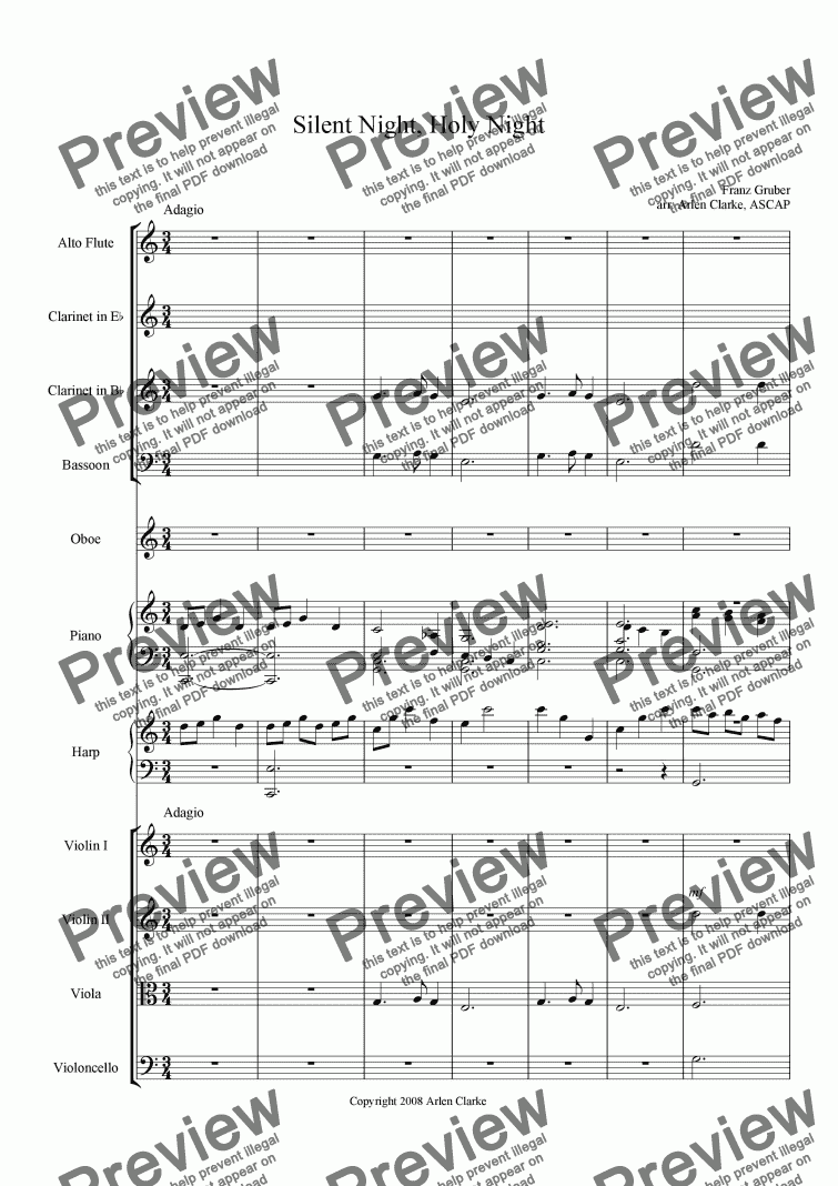 page one of Silent Night for Orchestra