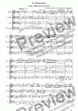 page one of In Memoriam - 'Bist du bei mir' (Bach) arr. for String Quartet