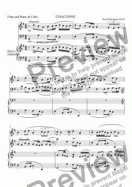 page one of Chaconne for flute (or violin) cello & keyboard: revised version