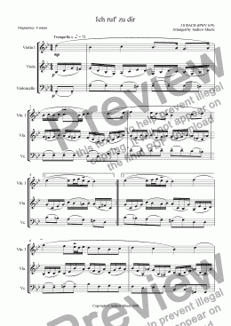 page one of ’Ich ruf’ zu dir’ for String Trio