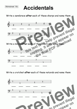 page one of Worksheet 15b: Accidentals - add a note