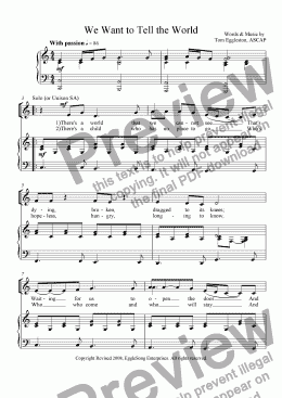 page one of We Want to Tell the World, SATB