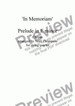 page one of In Memoriam Prelude in E minor by Chopin arr. for string quartet