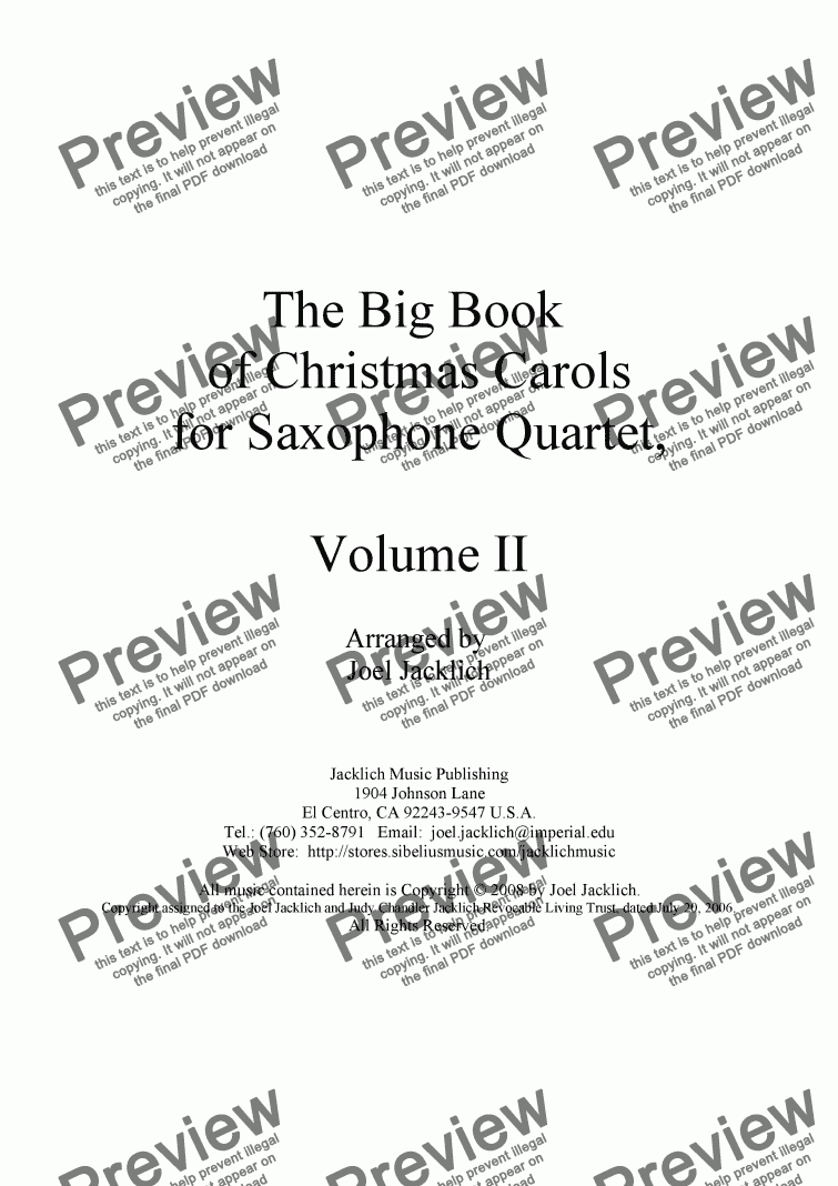 page one of The Big Book of Christmas Carols II for Saxophone Quartet