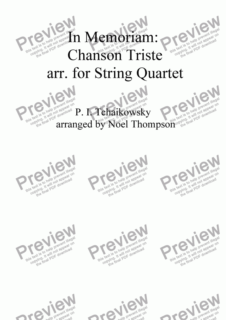 page one of In Memoriam: Chanson Triste  arr. for String Quartet (revised)