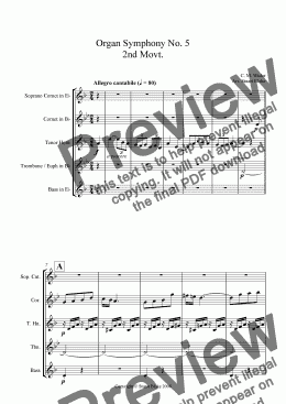 page one of Widor Symphony No. 5 (2nd Movt - Allegro Cantabile) (Brass Quintet - Brass Band Instrumentation)