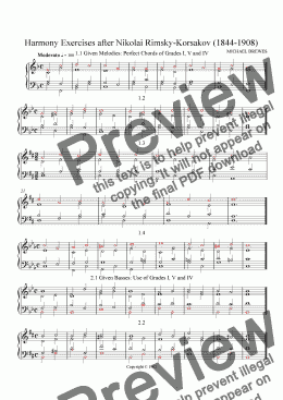 page one of Harmony Exercises after Nikolai Rimsky-Korsakov (1844-1908)