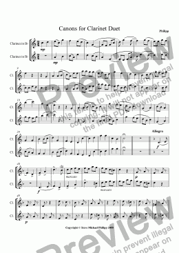 page one of Canons for Clarinet Duet