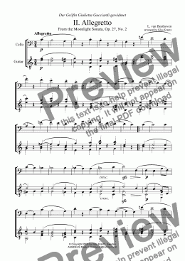 page one of Moonlight sonata - Allegretto for cello and guitar