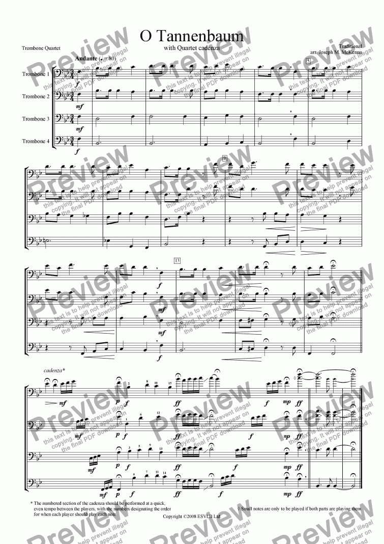 page one of O Tannenbaum (with Quartet Cadenza)