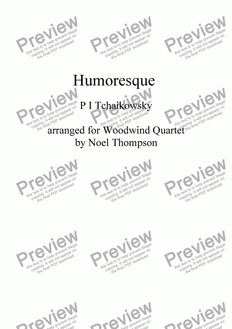 page one of Humoresque (Tchaikowsky) -arranged for woodwind quartet