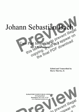 page one of J. S. Bach Two Part Invention No. 1 for 2 Marimbas