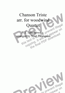 page one of Chanson Triste(Tchaikowsky) arranged for Woodwind Quartet