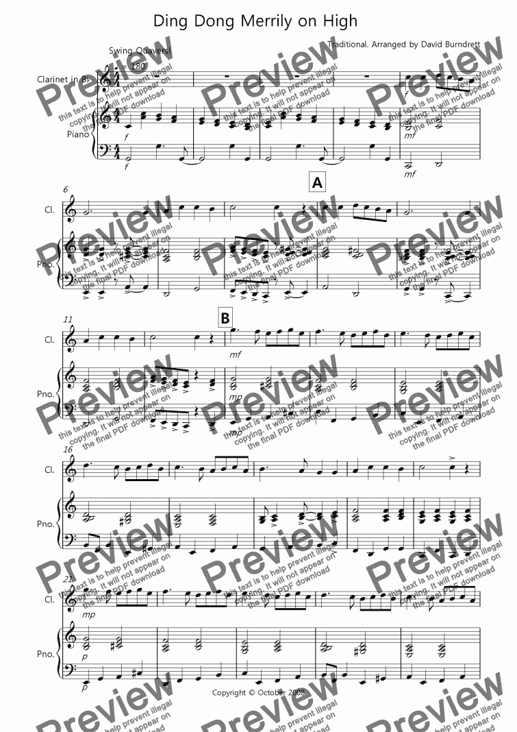 page one of Ding Dong Merrily on High (Jazzy Version!) for Clarinet and Piano