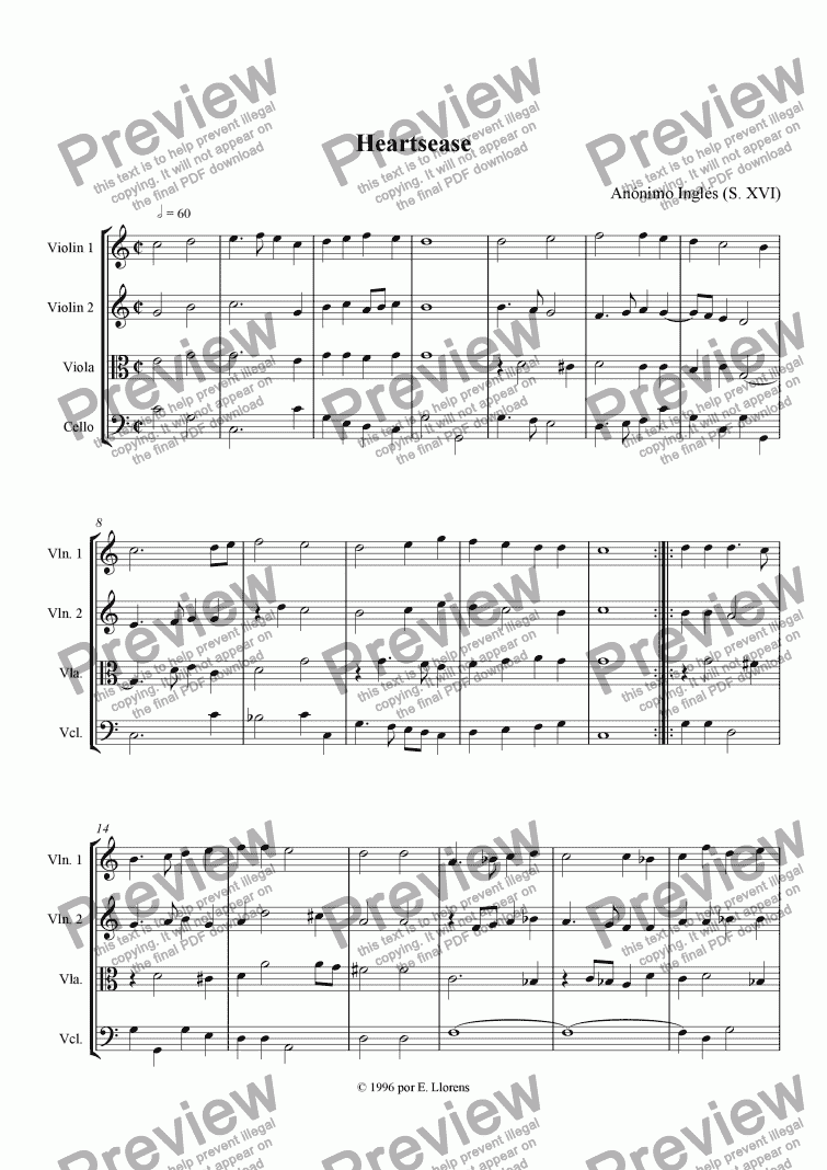 page one of Heartsease (Arr. String Quartet)