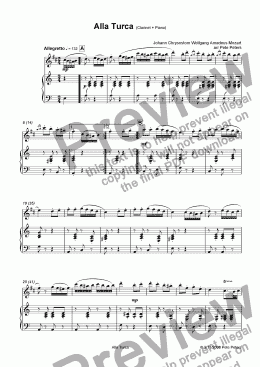 page one of Alla Turca [Mozart] Clarinet + Piano
