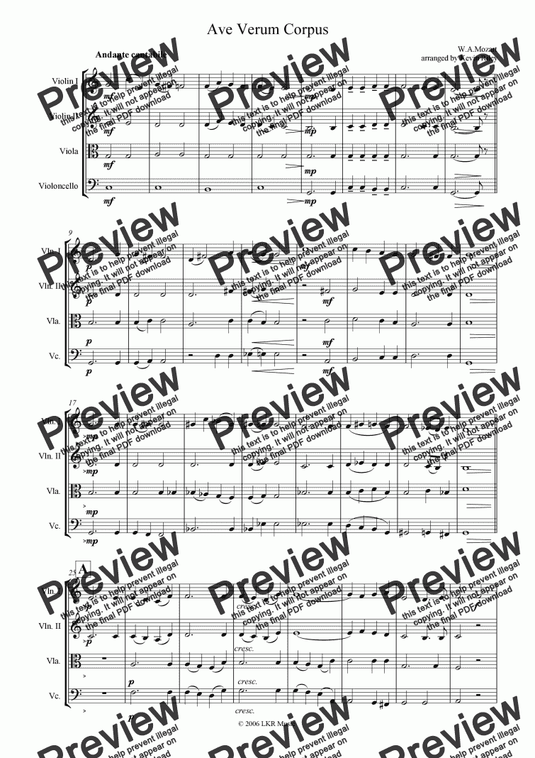 Ave Verum Corpus For String Quartet Download Sheet Music Pdf File