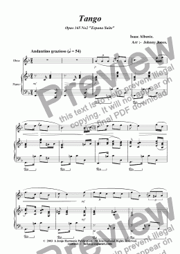 page one of Tango   Opus 165 No2  from  Espana Suite  (Oboe and Piano)
