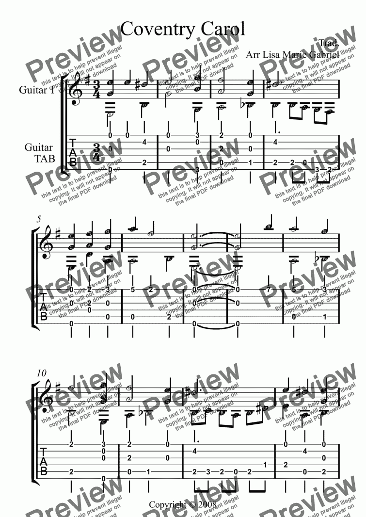page one of Coventry Carol - Easy Guitar Solo