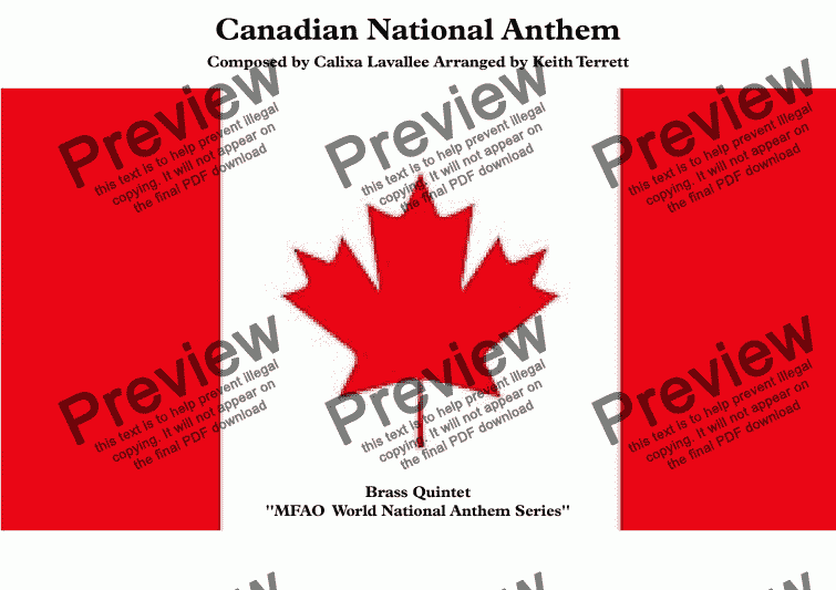 page one of Canadian National Anthem (O Canada), for Brass Quintet (World National Anthem Series)