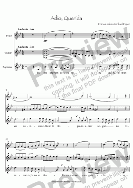 page one of Sefardic Song, Adio, Querida