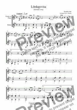 page one of Lordagsvisa (Saturday song) for violin or flute and guitar