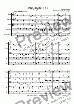 page one of Brahms Hungarian Dance No. 1 for String Orchestra