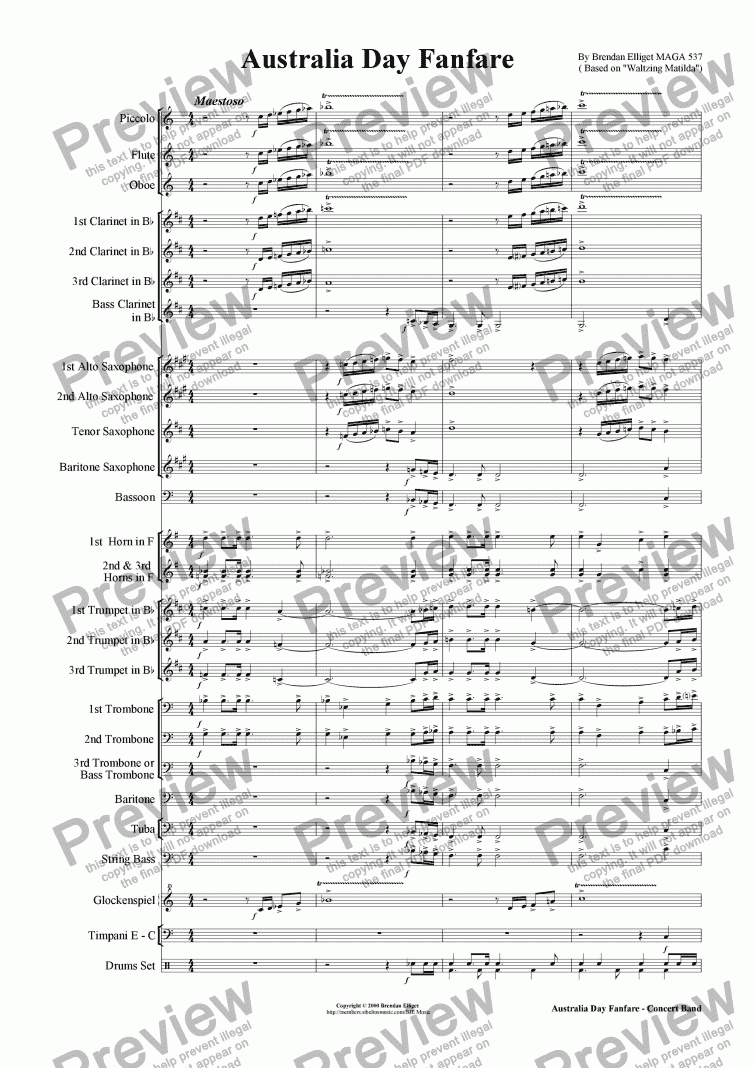 page one of Australia Day Fanfare - Concert Band (with optional Strings)