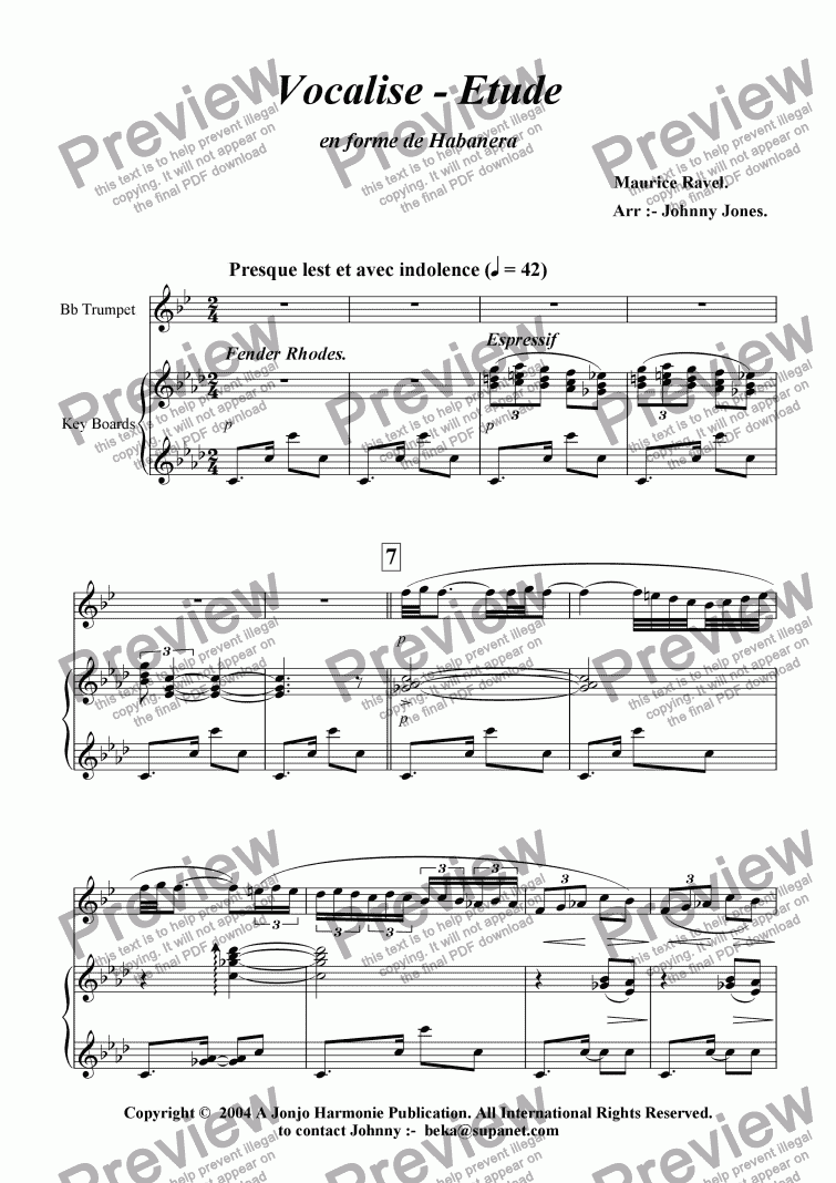 page one of Vocalise - Etude   (Trumpet and Piano)