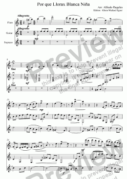 page one of Sefardic Song, Porque Llorax ni​ña blanca