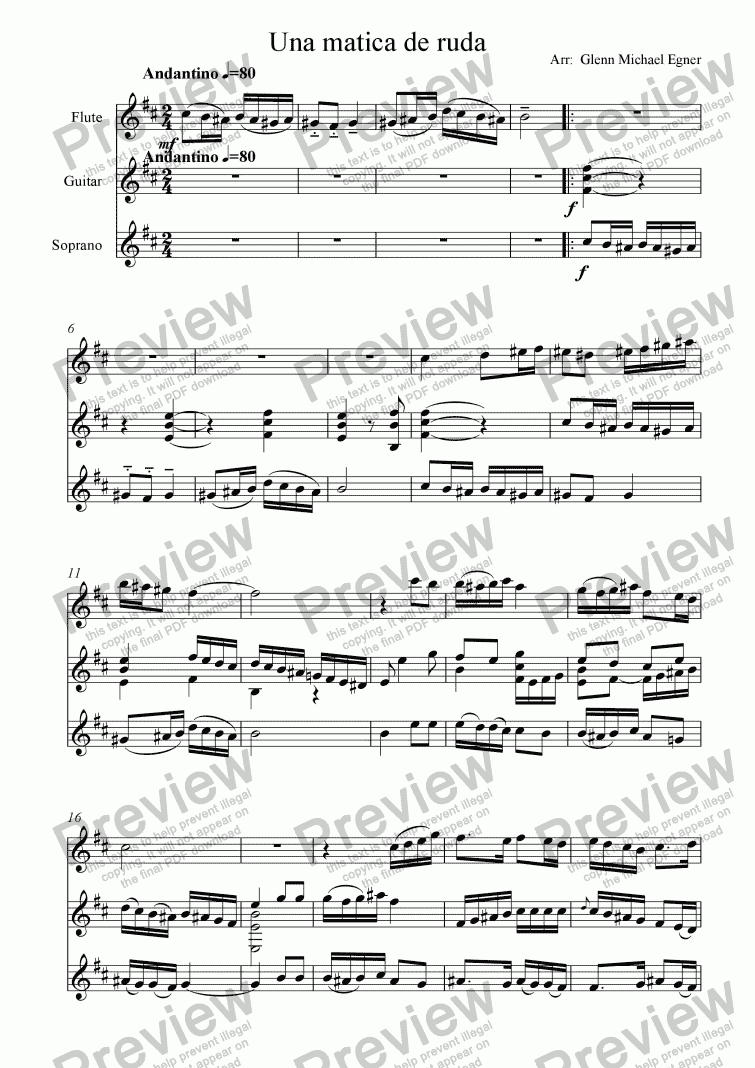 page one of Sefardic Song, Una Matica de Ruda