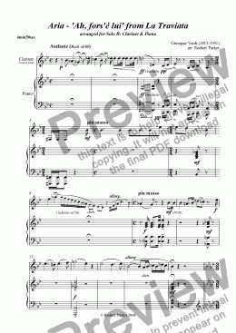 page one of Aria 'Ah, fors'e lui' arr for Solo Clarinet