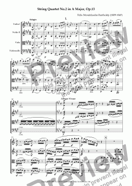 page one of String Quartet No.2 in A major Op.13