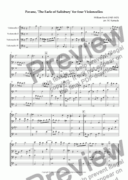 page one of Pavane, ’The Earle of Salisbury’ for Four Violoncellos