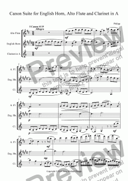 page one of Canon Suite for English Horn, Alto Flute and Clarinet in A - The $25, 000 suite