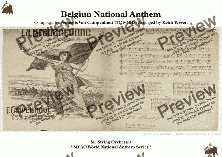 page one of Belgian National Anthem (La Brabançonne) for String Orchestra (MFAO World National Anthem Series)