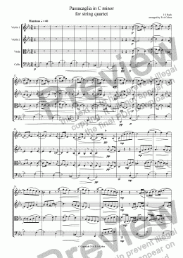 page one of Bach - PASSACAGLIA in C Minor - for string quartet