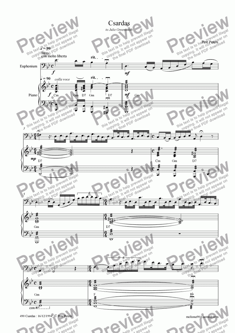 page one of Csardas [Pete Peters] Euphonium version