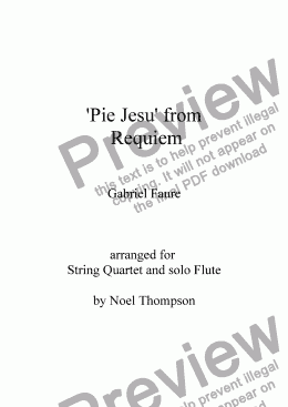 page one of 'Pie Jesu' from Faure's 'Requiem' arr. for String Q'tet and Flute
