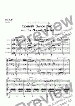 page one of Spanish Dance No1 arr. for Clarinet Quartet